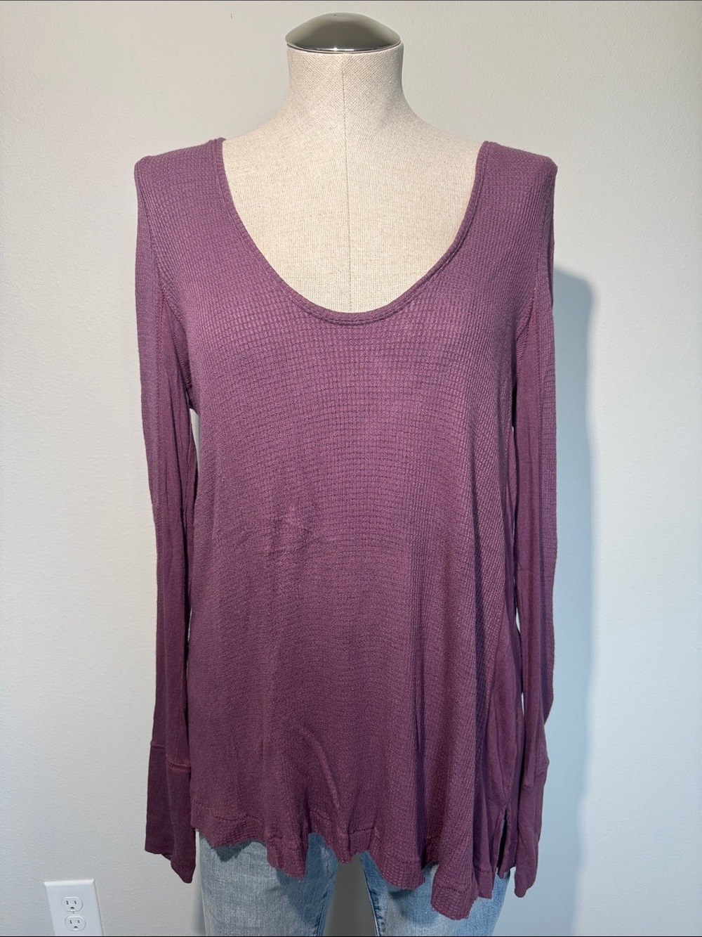 We The Free Long Sleeve Waffle Scoop Neck Top - Mauve
